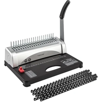 Afbeelding van TIANSE bindmachine, 21 gaten, 450 vellen, spiraalbindmachine met starterkit, 100 stuks 3/8 inch kam, binding stekels, kam perfect voor dagelijkse kantoordocumenten