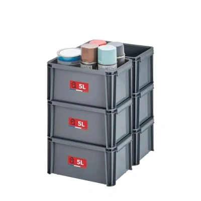 Afbeelding van SUNDIS Master Box, set van 6 opbergbakken, 5 l, gerecycleerde kunststof, robuust en versterkt, rechte wanden, stapelbaar combineerbaar, ideaal voor werkplaats, doe het zelf of transport