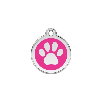 Afbeelding van Paw Print Hot Pink roestvrijstalen hondenpenning small/klein dia. 2 cm RedDingo