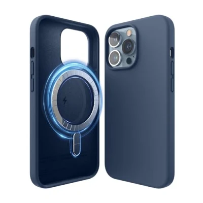 Afbeelding van elago Magnetische siliconen hoes, compatibel met iPhone 13 Pro (6,1 inch), MagSafe, ingewerkte magneten, premium vloeibare siliconen, beschermhoes (blauw)