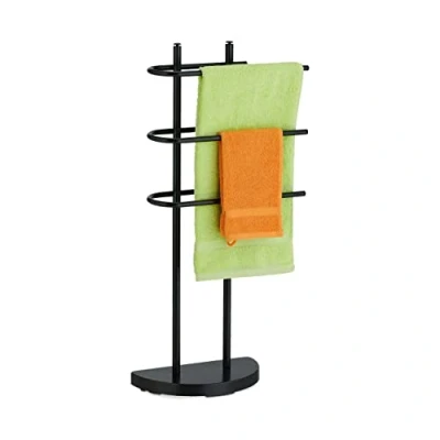 Afbeelding van Relaxdays handdoekrek zwart 3 stangen handdoekhouder badkamer vrijstaand modern