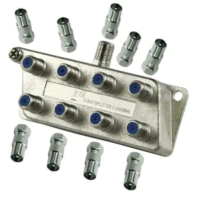 Afbeelding van TronicXL 8 voudige sat splitter + F stekker BK satelliet verdeler deelnemers tv kabel adapter antenneverdeler kabeltelevisie DVBC voor CATV HD geschikt 4K 3D