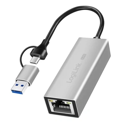 Afbeelding van LogiLink USB A/ C naar 2,5G Ethernet (USB), Netwerkadapter, Zilver