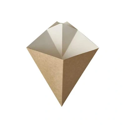 Afbeelding van Puntzakken van Papier en Karton Friet met Sausvak &quot;Pure&quot; 195 x 165mm Bruin Wit inhoud 100gr