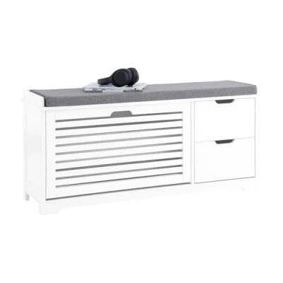Afbeelding van SoBuy FSR185 W Schoenenkast met zitkussen en 1 klep wit ca. 110 x 52 30 cm