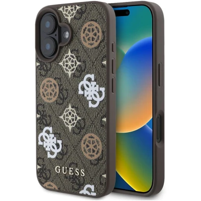 Afbeelding van Guess iPhone 16 Backcover hoesje Magsafe PU peony Bruin
