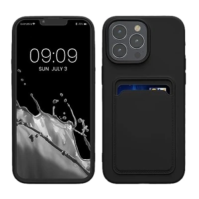 Afbeelding van kwmobile telefoonhoesje geschikt voor iPhone 15 Pro Max Hoesje met pasjeshouder TPU case in zwart