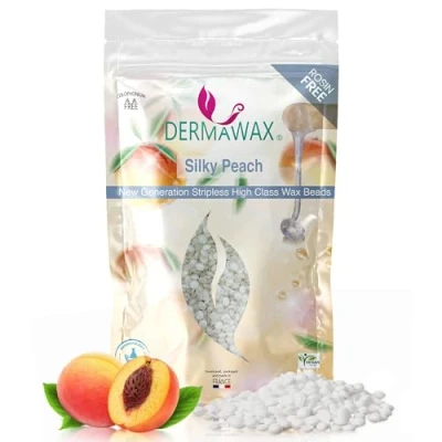 Afbeelding van DERMAWAX Silky Peach Hypoallergene wasparels voor ontharing van wenkbrauwen, gezicht, intieme zone, bikinilijn, oksels, baard, geschikt alle huidtypes, veganistisch,