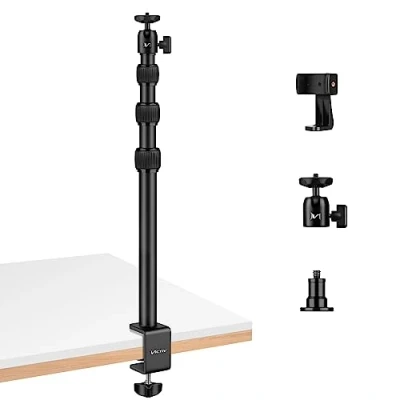 Afbeelding van Victiv Tafelhouder voor camera, 37 cm 105 cm, klemtafelstatief met kogelkop 1/4 inch en telefoonhouder DSLR smartphone, ledlicht, webcam, verlichtingsstandaard, zwart