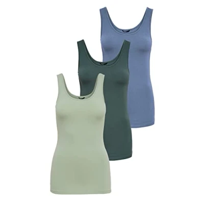 Afbeelding van ONLY Onllive Love Noos tanktop voor dames, groen/blauw (1 x Sage/1 Balsem Green/1 China)