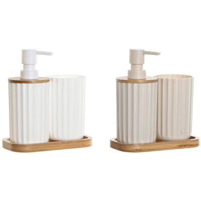 Afbeelding van Badset DKD Home Decor Wit Beige Bamboe polyestyreen 16 x 9 18 cm 3 Onderdelen (2 Stuks)