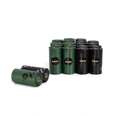 Afbeelding van lionto poepzakjes voor honden, 600 zakken (40 rollen), lekvrij, extra dik, navulrollen zonder parfum, zwart/groen