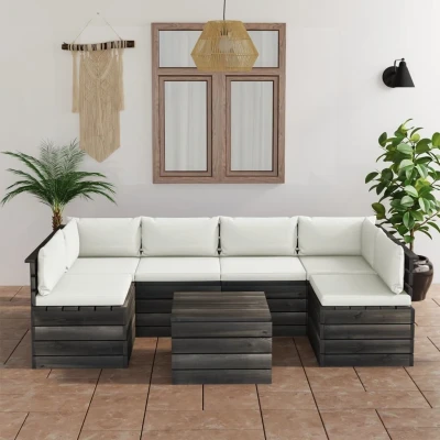 Afbeelding van 7 delige Loungeset met kussens pallet massief grenenhout