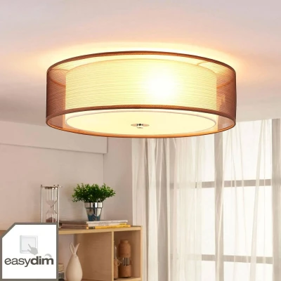 Afbeelding van Lindby plafondlamp 3lichts Stof, metaal, glas H: 14.5 cm E27 bruin, wit, chroom