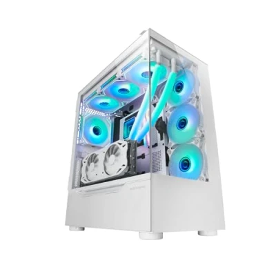 Afbeelding van Mars gaming MC ULT, Aangepaste XXL E ATX behuizing, dubbel 90º gehard glas zonder frame + zijdeur, vloeistofkoelhouder, pc toren met dubbele verticale kamer, wit