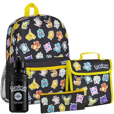 Afbeelding van Pokemon rugzak voor kinderen, schooltas jongens, basisschool, 4 delige set, 39 cm, lunchbox, etui, drinkfles zwart/multi, Schooltassensets