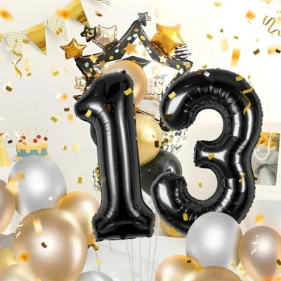 Afbeelding van Verjaardagsballonnen 13 nior 100 cm ballon cijfer 13, nummer Happy Birthday decoratie, ballonnen, verjaardagsfeest, jaren vliegen dankzij helium