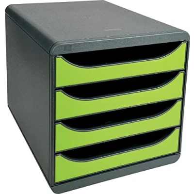 Afbeelding van Exacompta Artikelnummer: 310725D BIG BOX 4 laden voor DIN A4+ documenten, buitenmaten: diepte 34,70 x breedte 27,80 hoogte 26,70 cm zwart/anijsgroen