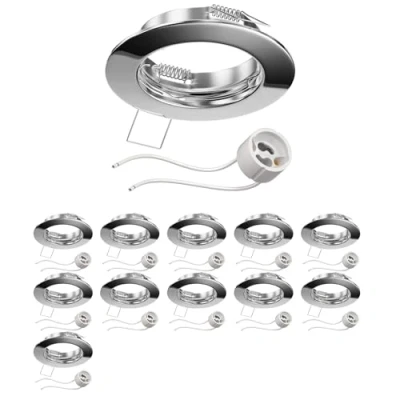 Afbeelding van ledscom.de 12 plafondinbouwframes FERE, rond, glanzend chroom (GU10/MR16/GU5,3/50 mm) incl. GU10 fitting