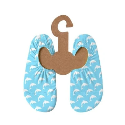 Afbeelding van Slipstop chaussures de plage antidérapantes pour enfant, sport, bain, vacances, unisexe, protection solaire UPF 50+, Bleu avec dauphins, 21/23 EU
