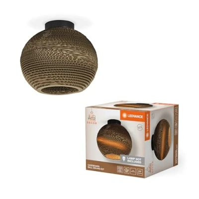 Afbeelding van LEDVANCE plafondlamp Decor Cardboard Ball bruin van golfkarton, lichtgewicht, E27, 260 mm diameter, lampenkap gerecycled materiaal, duurzaam dankzij vervangbare lichtbron, eenvoudig te installeren