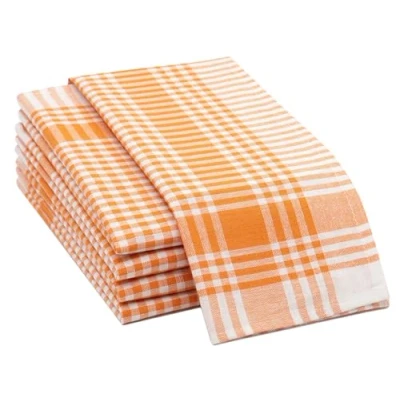 Afbeelding van Set van 5 theedoeken, 50x70 cm, 100% katoen, 180 g/m², oranje geruit