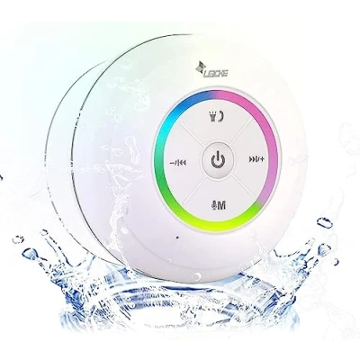 Afbeelding van LEICKE Draagbare bluetooth luidspreker, waterdicht, draadloos, hoge stereo, led, krachtige zuignap, geïntegreerde FM radio, ideaal voor strand, keuken en zwembad, 5 uur