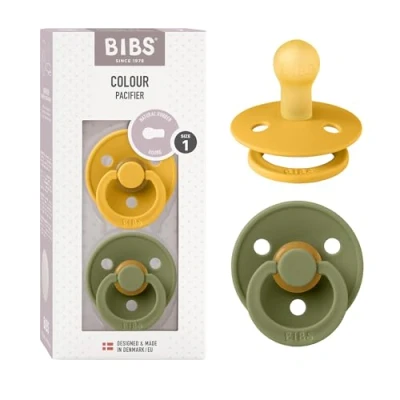 Afbeelding van BiBS Colour Pacifier Stage 1 Fopspeen 0+ maanden 2 stuks Honey Bee / Olive