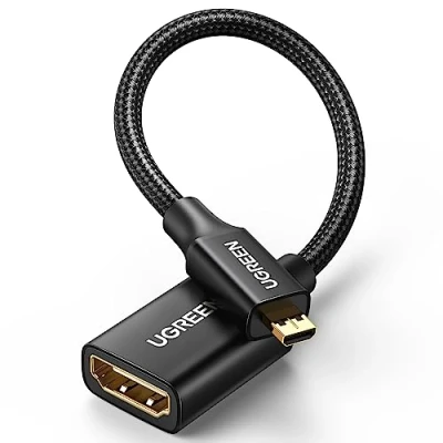 Afbeelding van UGREEN Micro HDMI naar 4K 60Hz Adapter mannelijk vrouwelijk nylon gevlochten ondersteunt 3D Ethernet ARC, compatibel met Raspberry Pi 4 Hero 7 Asus Zenbook Yoga 25 cm