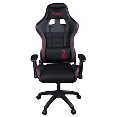 Afbeelding van Konix Drakkar Berserk Gaming Bureaustoel, 160 zithoek, glad PU leer, zwart en rood