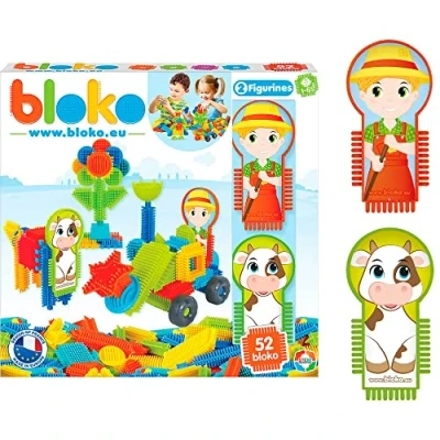 Afbeelding van BLOKO Set van 50 met 2 figuren boer en koe vanaf 12 maanden gemaakt in Europa bouwspeelgoed voor kinderen 1e leeftijd 6 versies 503541