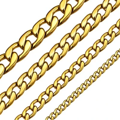 Afbeelding van ChainsHouse Herenketting, roestvrij staal 316L, Cubaanse pantserketting [zilver/goud/zwart, breedte 5/9/12/15 mm, lengte 36/46/51/55/61/66/71/76 cm] sieraden jongens meisjes ca. verjaardagscadeau