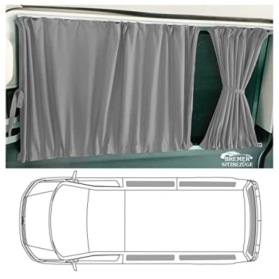 Afbeelding van BREMER SITZBEZÜGE Set van 719 zonwerende gordijnen geschikt voor VW T5 T6 T6.1 Transporter Caravelle Lange wielbasis met vleugeldeur in grijs campingaccessoires camper