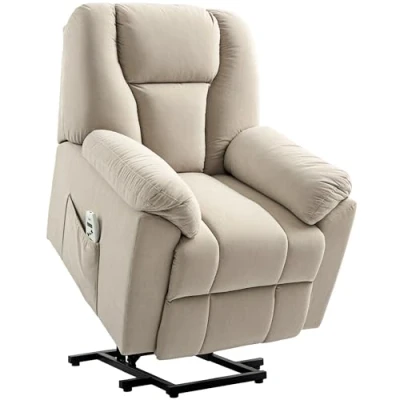 Afbeelding van HOMCOM elektrische hefstoel met massage en verwarmingsfunctie, relaxstoel verstelbare rugleuning, USB poorten, afstandsbediening, voor ouderen, beige