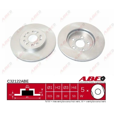 Afbeelding van ABE C32122ABE Remschijf Vooras 315 28 5 Geventileerd Grijs gietijzer