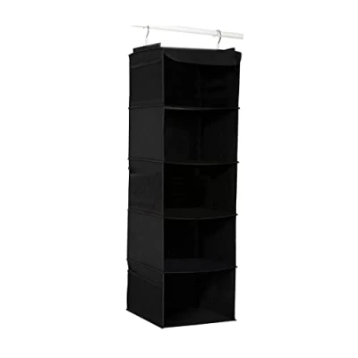 Afbeelding van BrilliantJo Hangkast met 5 legplanken, organizer, opbergplanken, eenheid 6 kledingvakken, zwart (30 x 30 108 cm)