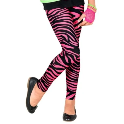 Afbeelding van Widmann Jaren 80 &amp; 90 Kostuum 80s Legging Funky Star Neon Roze Meisje Roze, Zwart Maat 128 Carnavalskleding Verkleedkleding