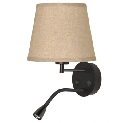 Afbeelding van B·LED BARCELONA LED wandlamp E27 met leesspot draaibaar 3W textielscherm schakelaar voor slaapkamer hoofdeinde woonkamer