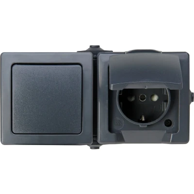 Afbeelding van Nautic Combinatie Wip Stopcontact IP44 met Randaarde Horizontaal Antraciet