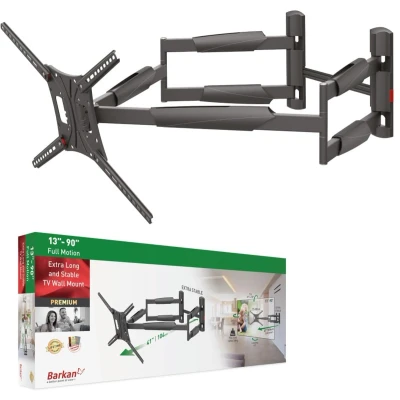 Afbeelding van Barkan TV muurbeugel 104 cm lang, dubbele armen van 13 tot 90 inch, draaibaar/volledige beweging, belastbaar 60 kg, extra stabiel, voor OLED LED LCD display, VESA max. 600 x 400