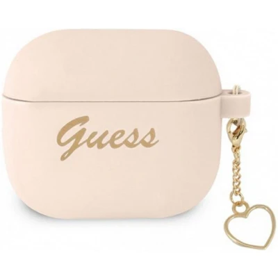Afbeelding van Guess Silicone Heart Charm Case Geschikt voor Apple Airpods 3 Roze