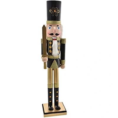 Afbeelding van BAKAJI Soldaat Notenkraker van hout, reus, hoogte 106 cm, beschilderde jurken baard en pluchen haar met werkend mechanisme, kerstdecoraties (ontwerp 4)