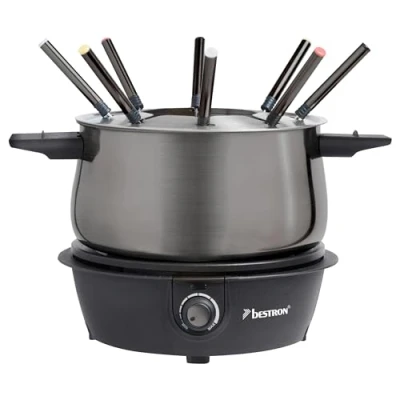 Afbeelding van Bestron elektrische Fonduepan met 8 fonduevorken, Fondueset inclusief traploze temperatuurregelaar &amp; spatbescherming, vaatwasmachinebestendig, kleur: Titangrijs