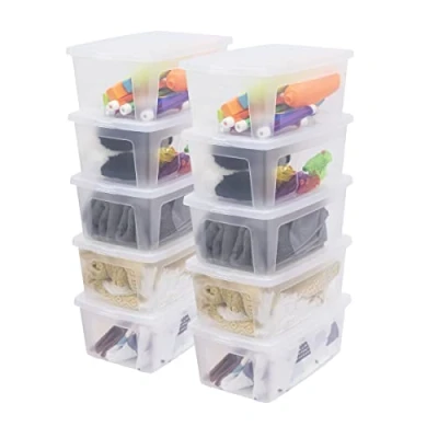 Afbeelding van Iris Ohyama, Multifunctionele opbergdoos, 11 l, 10 stuks, gemakkelijk te sluiten, stapelbaar, van transparant kunststof, voor kleding, planken, school, organisatie, speelgoed, schrijfwaren, schoenen,