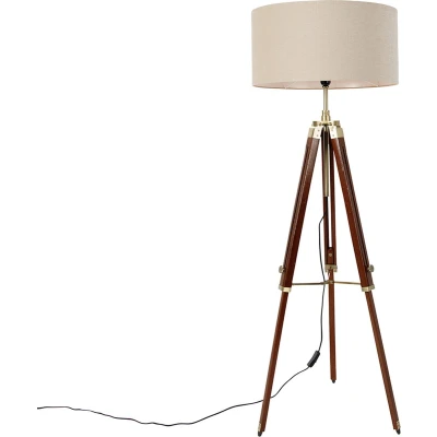 Afbeelding van QAZQA Vloerlamp messing met kap lichtbruin 50 cm tripod Cortin