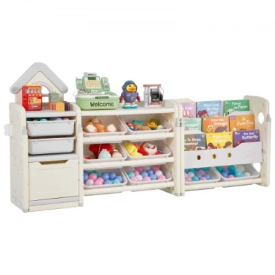 Image de VEVOR Meuble de rangement jouets enfant à 4 niveaux avec bibliothèque et 10 bacs