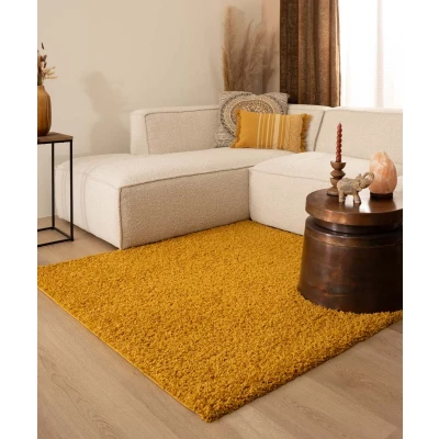 Afbeelding van Vierkant Hoogpolig Vloerkleed Shaggy Trend Effen Okergeel 160x160 Cm