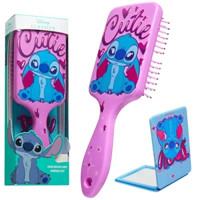 Afbeelding van Disney Ontwarrende haarborstel voor vrouwen, tieners, meisjes, peddelborstel en compacte spiegel, cadeaus meisjes (roze/blauwe stip)