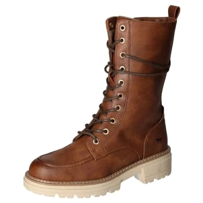 Afbeelding van Mustang Plateaulaarzen cognac, Dames, Maat: 39, Cognac Imitatieleer/ textiel