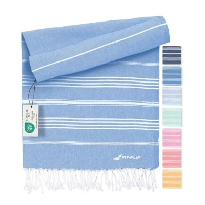 Afbeelding van Sultan Hamamdoek van 100% gerecycled katoen, duurzaam en natuurlijk, saunahanddoek, strandhanddoek, douchehanddoek, badhanddoek, yogahanddoek, blauw, 100 x 200 cm